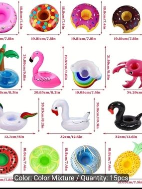 Assorted Inflatable Pool Float Drink Holders - Color Mixture (15pcs)